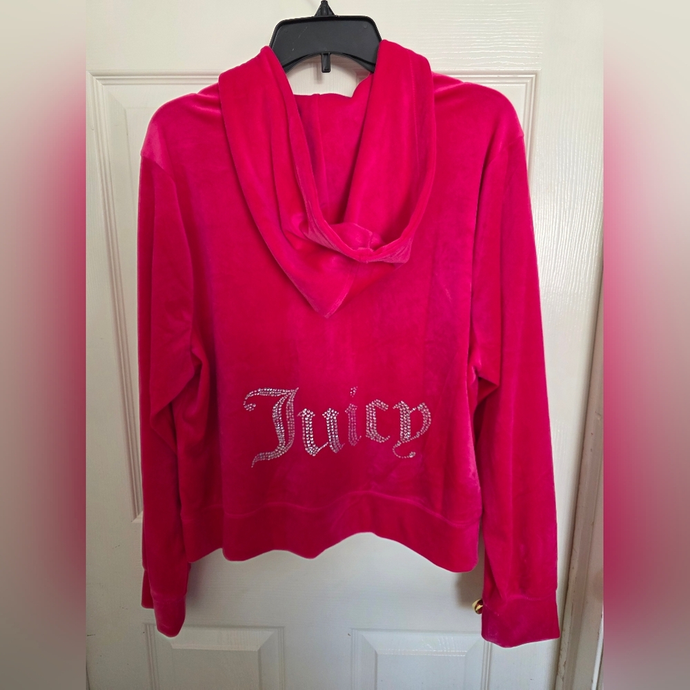 Juicy Couture Fuchsia Velour Hoodie with Rhinestone Logo Detail Plus Size 2X